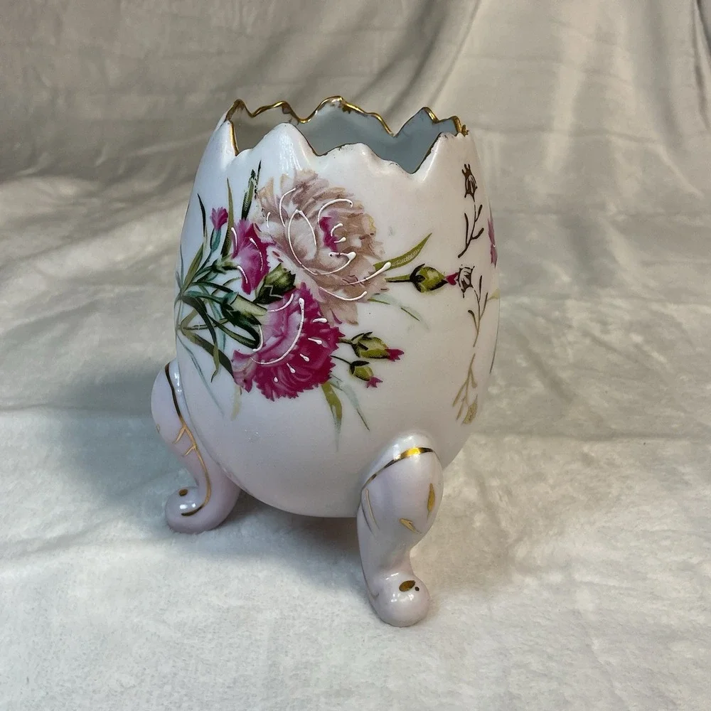 Vintage Napcoware Egg Vase Footed Pink Floral Gold Trim Japan Easter Decor